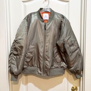 Anine Bing Leon Bomber Army Green Polyester Small Oversized Pockets